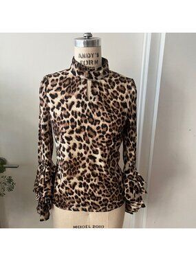 SAINT GIL PARIS  Leopard Print Blouse with Ruffle Sleeve